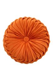 Living and Home 45cm Round Throw Pillow Velvet Home Decoration Pleated Round Pillow Cushion in Orange - thumbnail 3