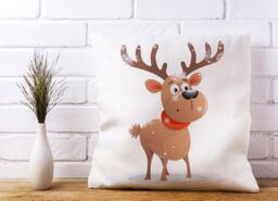 Warren Reed - Designer Reindeer In A Scarf Cushions - Size: 33 cm x 48 cm - thumbnail 2