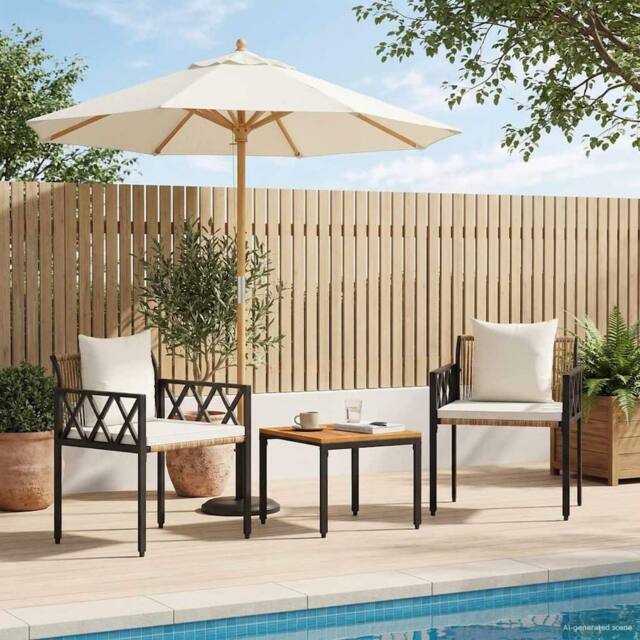 Berkfield Home Outdoor Furniture Set 3 pcs Brown & Cream White Poly Rattan - image 1