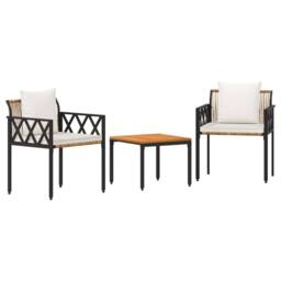 Berkfield Home Outdoor Furniture Set 3 pcs Brown & Cream White Poly Rattan - thumbnail 2