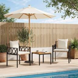 Berkfield Home Outdoor Furniture Set 3 pcs Brown & Cream White Poly Rattan
