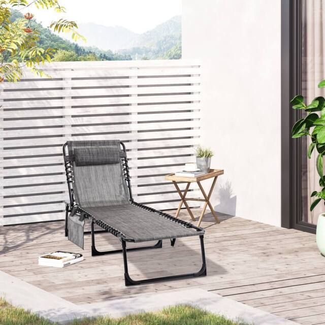 OUTSUNNY Lounger Folding Reclining Camping Bed 5-position Adjustable in Mid Grey - image 1