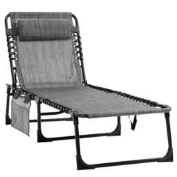 OUTSUNNY Lounger Folding Reclining Camping Bed 5-position Adjustable in Mid Grey - thumbnail 2