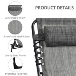 OUTSUNNY Lounger Folding Reclining Camping Bed 5-position Adjustable in Mid Grey - thumbnail 5