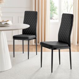 FurnitureboxUK Set of 4 Milan High Back Soft Touch Diamond Pattern Faux Leather Dining Chairs With Black Powder Coated Metal Legs - thumbnail 1