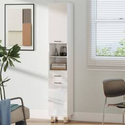Wyld Haus Tall Slim High Gloss White Storage Cabinet Drawer Shelves Double Doors - thumbnail 7