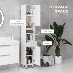 Wyld Haus Tall Slim High Gloss White Storage Cabinet Drawer Shelves Double Doors - thumbnail 4