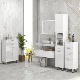 Wyld Haus Tall Slim High Gloss White Storage Cabinet Drawer Shelves Double Doors - thumbnail 8