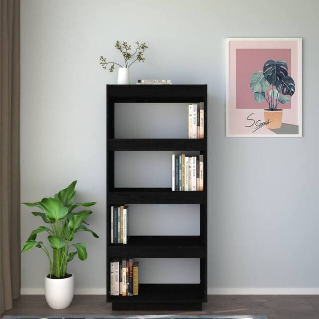 Berkfield Home Beautiful Book Cabinet/Room Divider Black 60x35x135 cm Solid Pinewood - Size: 60 x 35 x 135 cm - image 1