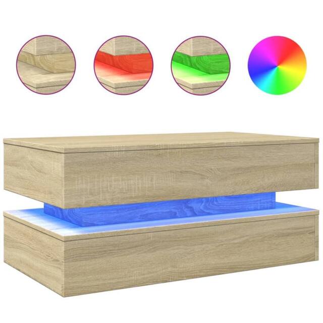 Berkfield Home Coffee Table with LED Lights Sonoma Oak 90x50x40 cm in Light Tan - Size: 90 x 50 x 40 cm - image 1