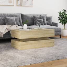 Berkfield Home Coffee Table with LED Lights Sonoma Oak 90x50x40 cm in Light Tan - Size: 90 x 50 x 40 cm - thumbnail 4