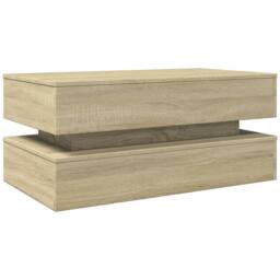 Berkfield Home Coffee Table with LED Lights Sonoma Oak 90x50x40 cm in Light Tan - Size: 90 x 50 x 40 cm - thumbnail 3