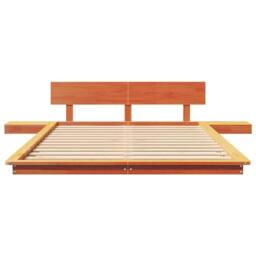 Berkfield Home Durable Floor Bed Frame with Bedside Tables Wax Brown 120x200cm S - Size: 120x200 cm - thumbnail 5