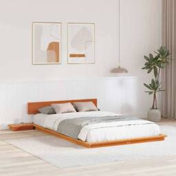 Berkfield Home Durable Floor Bed Frame with Bedside Tables Wax Brown 120x200cm S - Size: 120x200 cm - thumbnail 2
