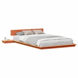 Berkfield Home Durable Floor Bed Frame with Bedside Tables Wax Brown 120x200cm S - Size: 120x200 cm - thumbnail 1