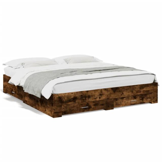 Berkfield Home Bed Frame w/Drawers Frame Smoked Oak 180x200 cm Super King in Brown - image 1