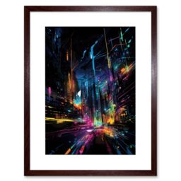 "Artery8 Wall Art Print New York City at Night Modern Abstract Neon Contrast Painting Artwork Framed 9X7 Inch in Brown - Size: W7"" x H9""" - thumbnail 1