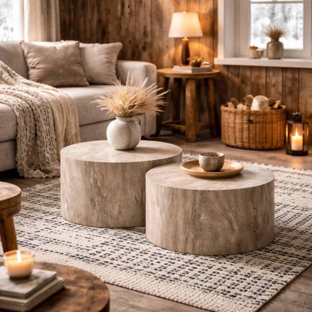 Wyld Haus Munkebo Set of 2 Grey Marble Effect Round Coffee Tables - image 1