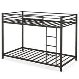 Costway Single Metal Bunk Bed Floor Bed Frame w/Ladder &Full-length Guardrails in Black - thumbnail 8