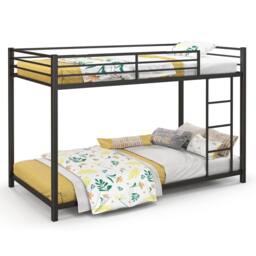 Costway Single Metal Bunk Bed Floor Bed Frame w/Ladder &Full-length Guardrails in Black - thumbnail 3