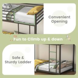 Costway Single Metal Bunk Bed Floor Bed Frame w/Ladder &Full-length Guardrails in Black - thumbnail 4
