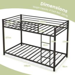 Costway Single Metal Bunk Bed Floor Bed Frame w/Ladder &Full-length Guardrails in Black - thumbnail 2