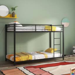 Costway Single Metal Bunk Bed Floor Bed Frame w/Ladder &Full-length Guardrails in Black