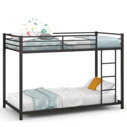 Costway Single Metal Bunk Bed Floor Bed Frame w/Ladder &Full-length Guardrails in Black - thumbnail 9