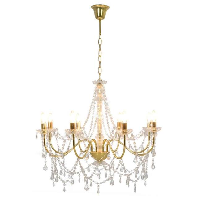 Berkfield Home Chandelier with Beads Golden 8 x E14 Bulbs in Gold - image 1