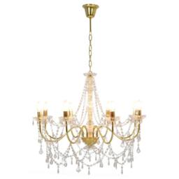 Berkfield Home Chandelier with Beads Golden 8 x E14 Bulbs in Gold - thumbnail 1