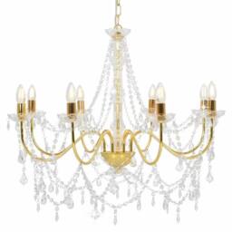 Berkfield Home Chandelier with Beads Golden 8 x E14 Bulbs in Gold - thumbnail 2