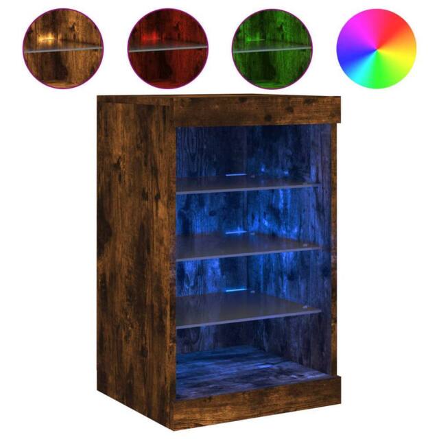 Berkfield Home Sideboard with LED Lights Smoked Oak 41x37x67 cm in Brown - Size: 41 x 37 x 67 cm - image 1