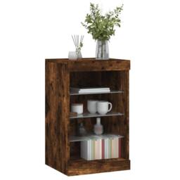 Berkfield Home Sideboard with LED Lights Smoked Oak 41x37x67 cm in Brown - Size: 41 x 37 x 67 cm - thumbnail 5