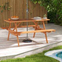 Gymax Outdoor Table Set Patio Picnic Wood Dining Table With 2 Built-in Benches in Natural - thumbnail 4