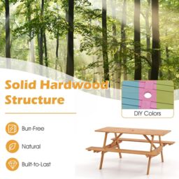Gymax Outdoor Table Set Patio Picnic Wood Dining Table With 2 Built-in Benches in Natural - thumbnail 6