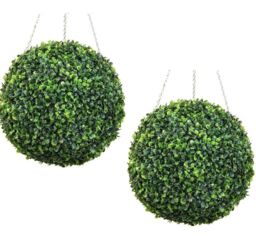 Primrose Artificial Topiary Boxwood Ball With Chain 28cm in Green - thumbnail 2