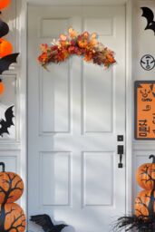 Living and Home 60cm Artificial Autumn Swag Maple Leaves Berry Pumpkin Arch Garland with Light for Halloween Thanksgiving Decor in Orange - thumbnail 2