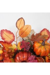Living and Home 60cm Artificial Autumn Swag Maple Leaves Berry Pumpkin Arch Garland with Light for Halloween Thanksgiving Decor in Orange - thumbnail 5