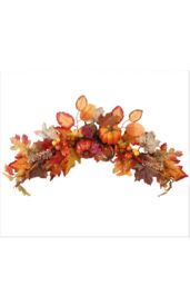 Living and Home 60cm Artificial Autumn Swag Maple Leaves Berry Pumpkin Arch Garland with Light for Halloween Thanksgiving Decor in Orange - thumbnail 4