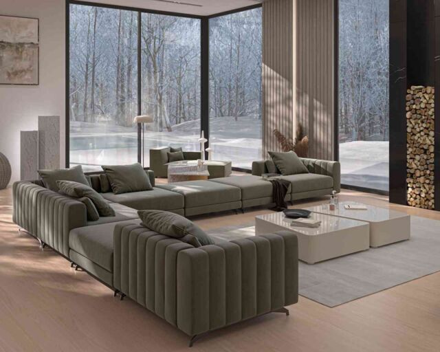 HOB Furniture Thomas Linear Designer Couch - 14ftx17ft in Light Green