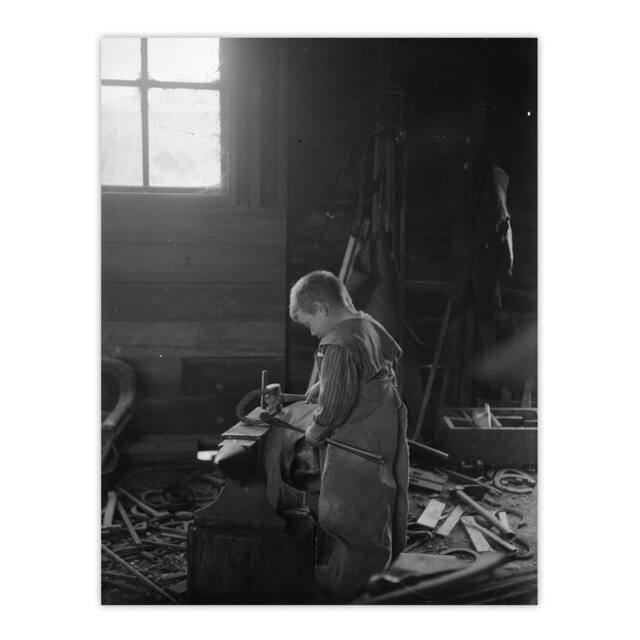 "Artery8 Fred Brockett Blacksmiths Apprentice Photograph Wall Art Print in Grey - Size: W12"" x H16""" - image 1
