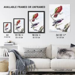 "Artery8 Red Green Parrot & Bird Watercolour Schouman Wall Art Print in White - Size: W12"" x H16""" - thumbnail 3