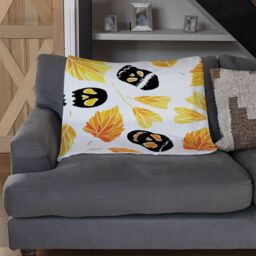 Benjamin Tate Design Autumn Leaves & Halloween Skulls Blanket in Natural - Size: 120 cm x 150 cm - thumbnail 2