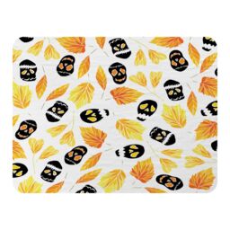 Benjamin Tate Design Autumn Leaves & Halloween Skulls Blanket in Natural - Size: 120 cm x 150 cm - thumbnail 1