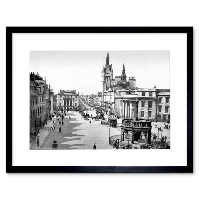 "Artery8 Aberdeen Castle Street Buildings Scotland BW Photo Framed Art Print in Grey - Size: W12"" x H16""" - image 1
