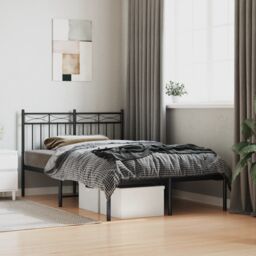 Berkfield Home Metal Bed Frame with Headboard Black 120x200 cm - Size: Small Double - thumbnail 1