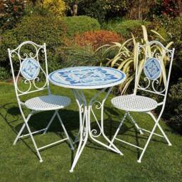 SPETLEK White Mosaic Bistro Set 3 Piece Outdoor - Size: 0.6m2 - thumbnail 1