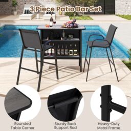 Gymax 3-Piece Outdoor Bar Set Bar Table & Patio Chairs With 2-Tier Shelf in Grey - Size: 3 Pack - thumbnail 7