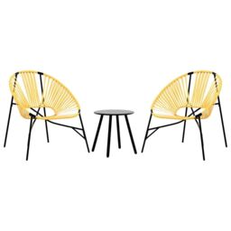Berkfield Home Garden Chair Set 3 pcs Black & Yellow Poly Rattan - thumbnail 2