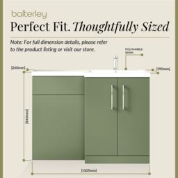 Balterley Bathroom Vanity Basin & WC Unit Right Hand Satin Green 1100mm - thumbnail 5